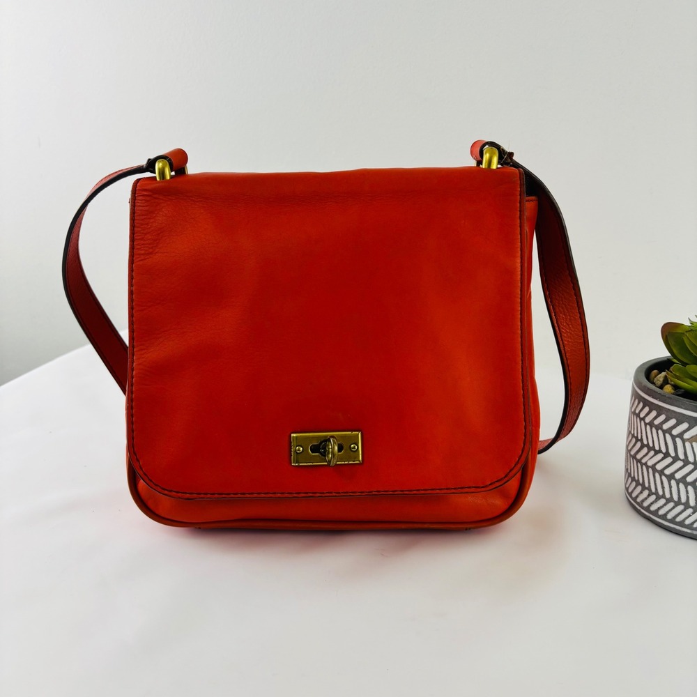 Fossil Women's Memoir Small Flap Crossbody Bright Orange Leather Bag